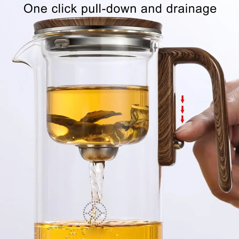 Misty Glass Teapot with Magnetic Tea Separation & Wooden Handle