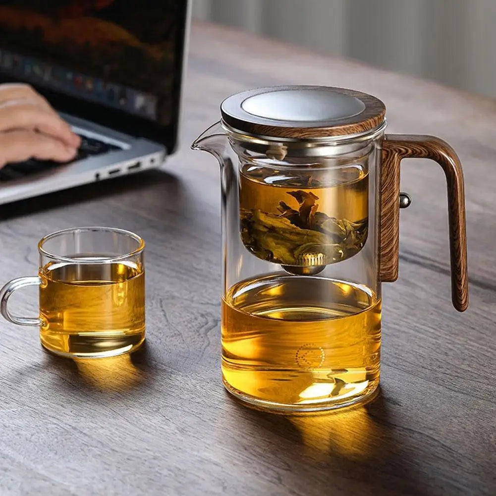 Misty Glass Teapot with Magnetic Tea Separation & Wooden Handle