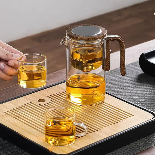 Misty Glass Teapot with Magnetic Tea Separation & Wooden Handle
