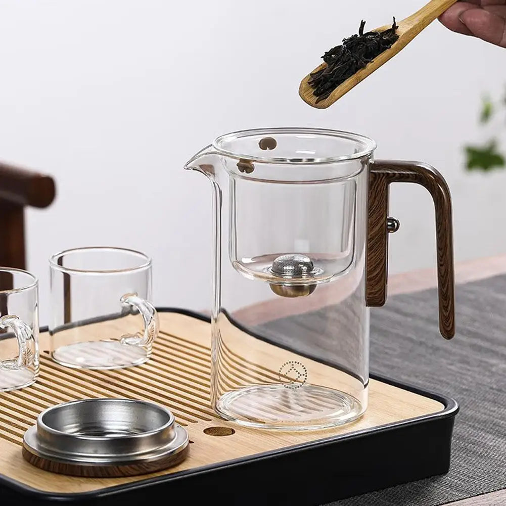 Misty Glass Teapot with Magnetic Tea Separation & Wooden Handle
