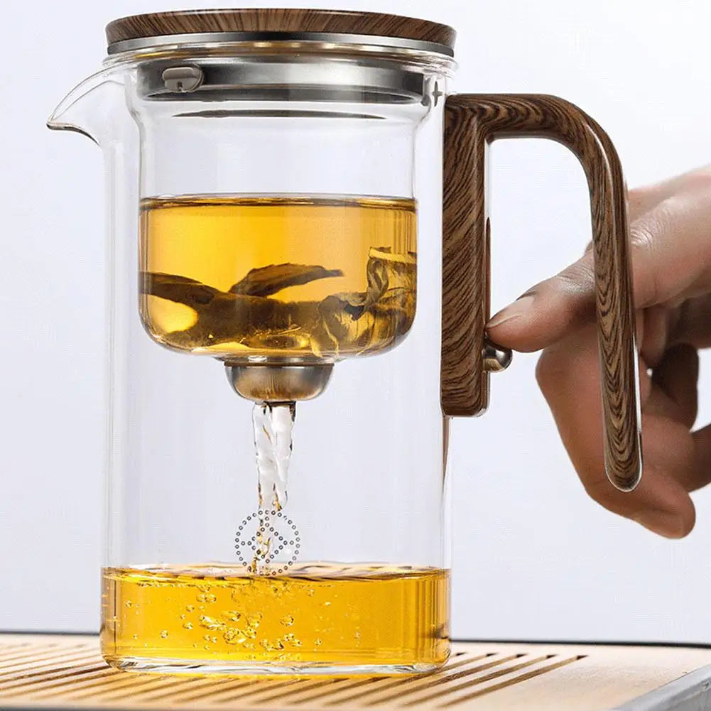Misty Glass Teapot with Magnetic Tea Separation & Wooden Handle