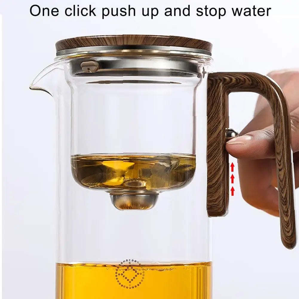 Misty Glass Teapot with Magnetic Tea Separation & Wooden Handle